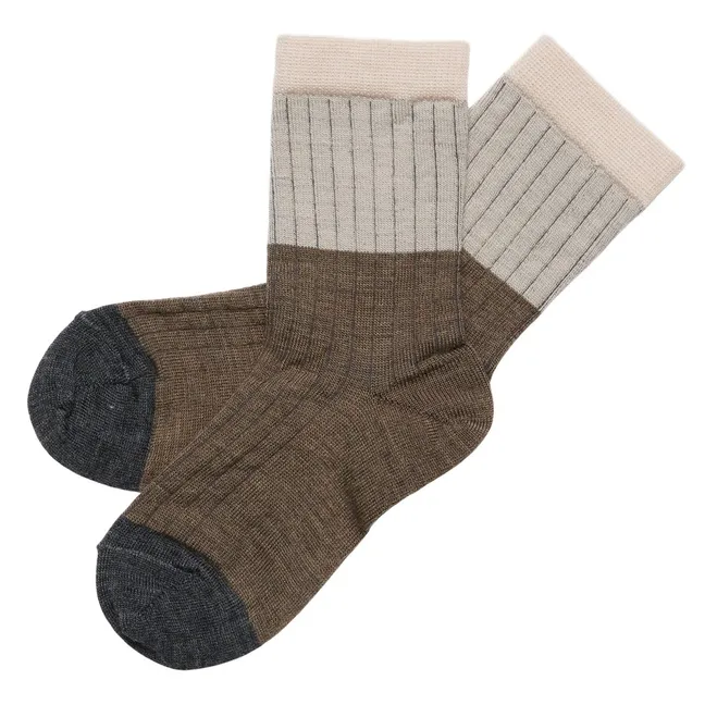 Lot de 2 Paires de Chaussettes Contrastées Laine | Marron
