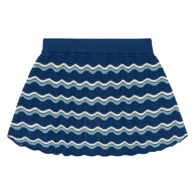 Jupe Pointelle Vagues Laine Mérinos | Bleu