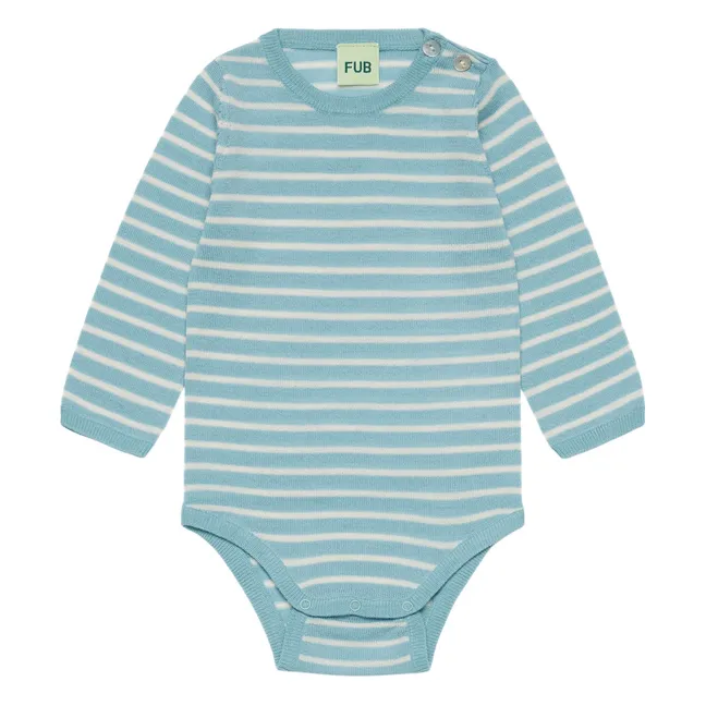 Body Rayé Maille Fine Laine Mérinos | Bleu ciel