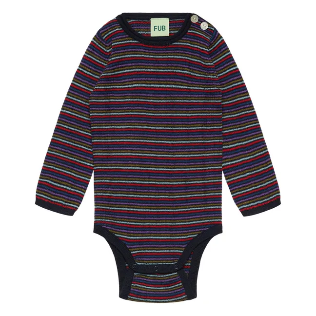 Body Côtelé Rayé Laine Mérinos | Bleu marine
