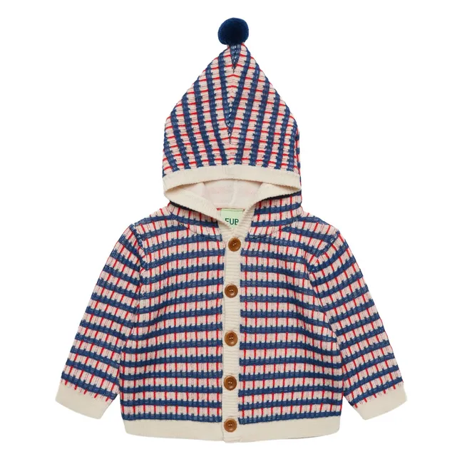 Gilet Capuche Rayé Laine Mérinos | Ecru