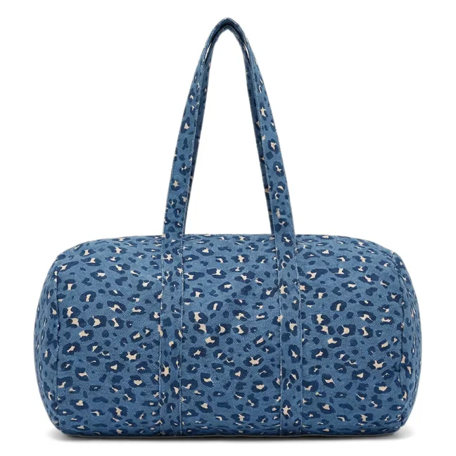 Sac Pompom Léopard Denim | Bleu Clair