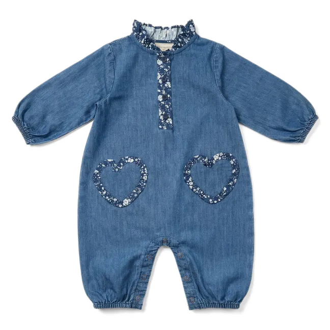 Combinaison Col Fleuri Garlone Denim | Bleu