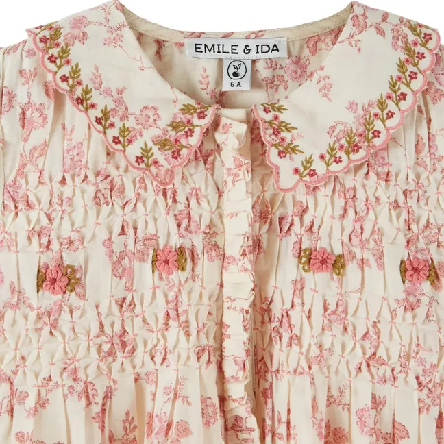 Blouse Smockée Fleurie Coton Bio | Ecru