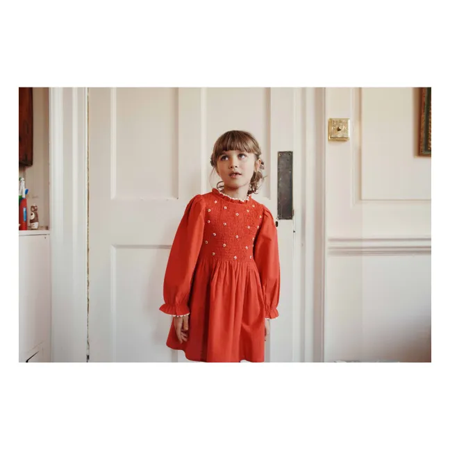 Robe Smockée Brodée | Rouge