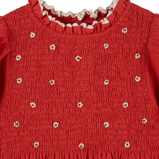 Robe Smockée Brodée | Rouge