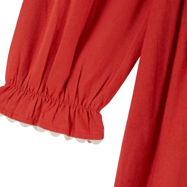 Robe Smockée Brodée | Rouge
