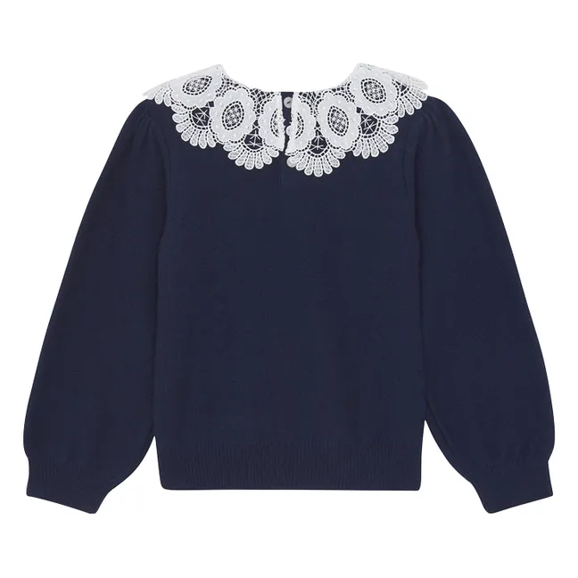 Twisted Lace Collar Sweater | Navy blue