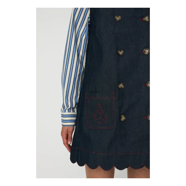 Robe Scallop Coton | Bleu foncé
