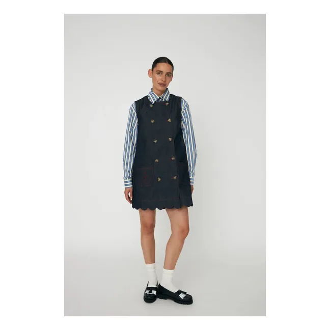 Robe Scallop Coton | Bleu foncé