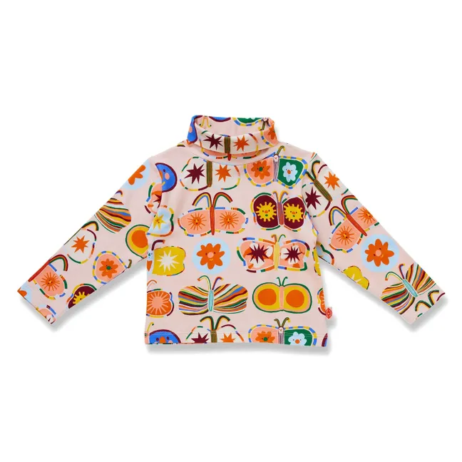 Organic cotton butterflies turtleneck | Pale Pink