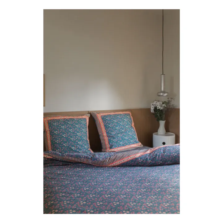 Funda de almohada de algodón ecológico Valerie | Azul- Imagen del producto n°1