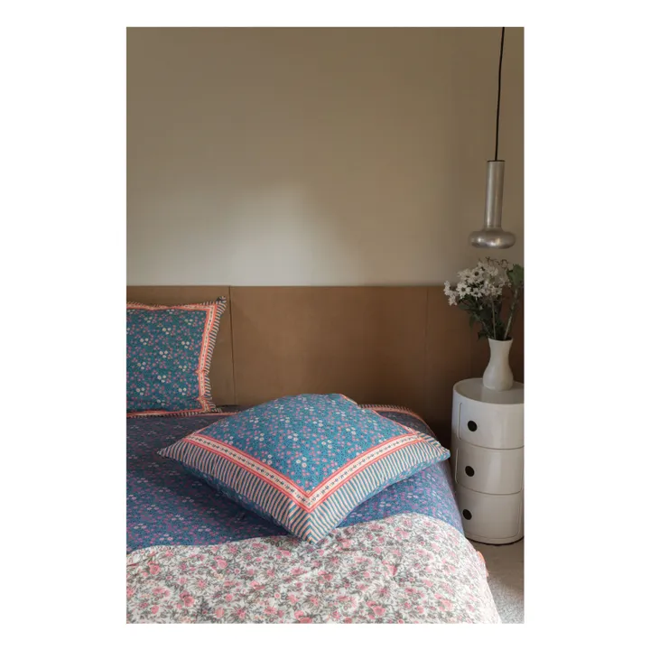 Funda de almohada de algodón ecológico Valerie | Azul- Imagen del producto n°0