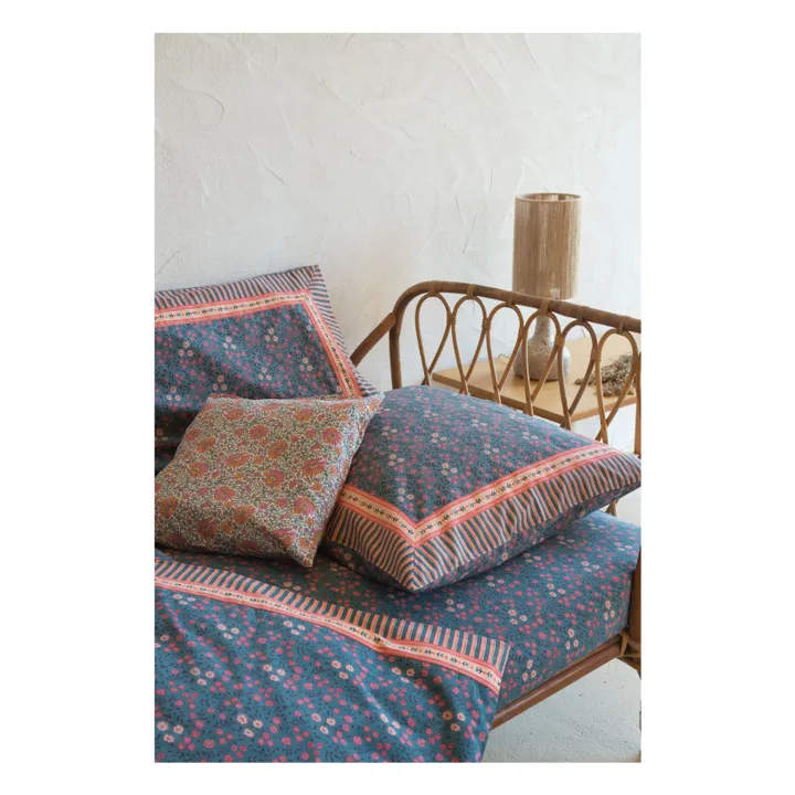 Funda de almohada de algodón ecológico Valerie | Azul- Imagen del producto n°2