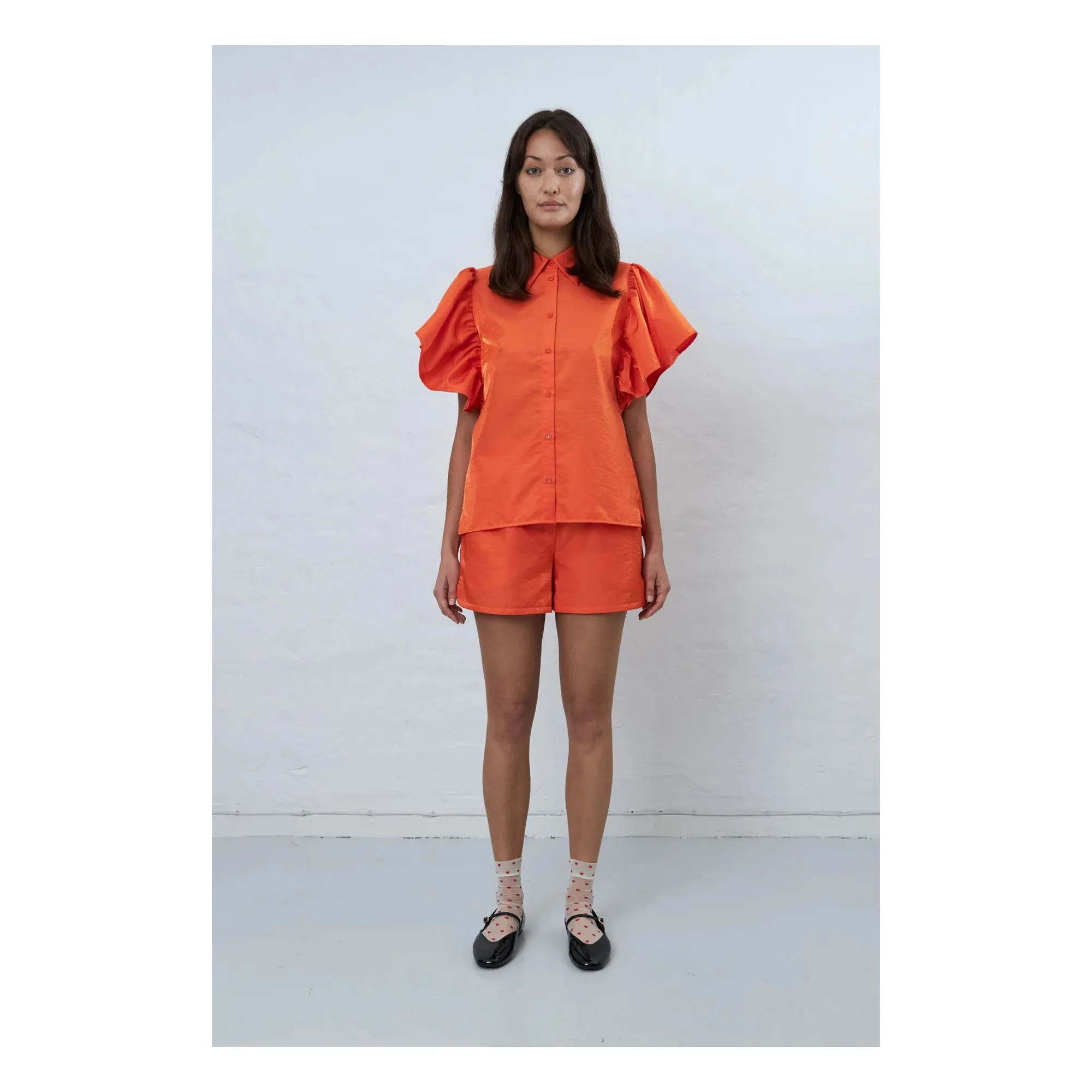 Stella Nova Corail Orange Blouse With Puffed Sleeves