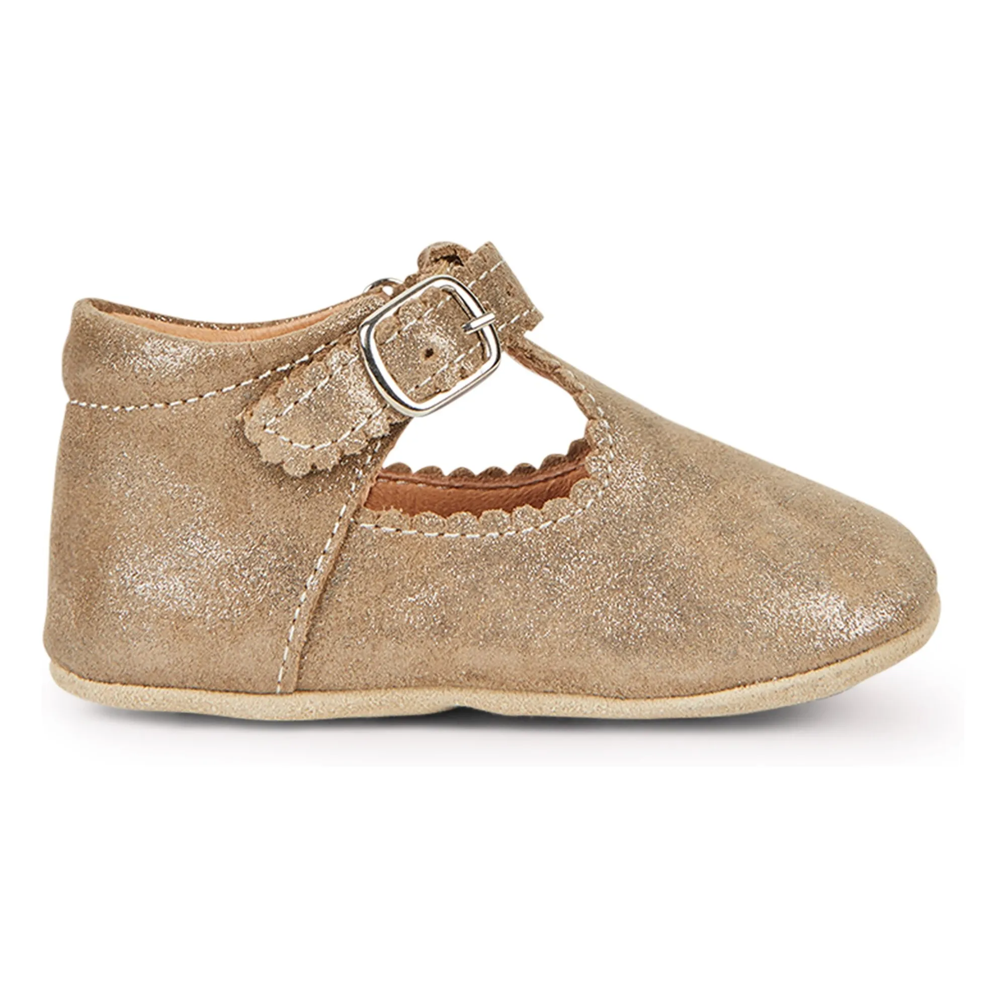Petit Nord Bronze Baby Scallop T-Bar Slippers