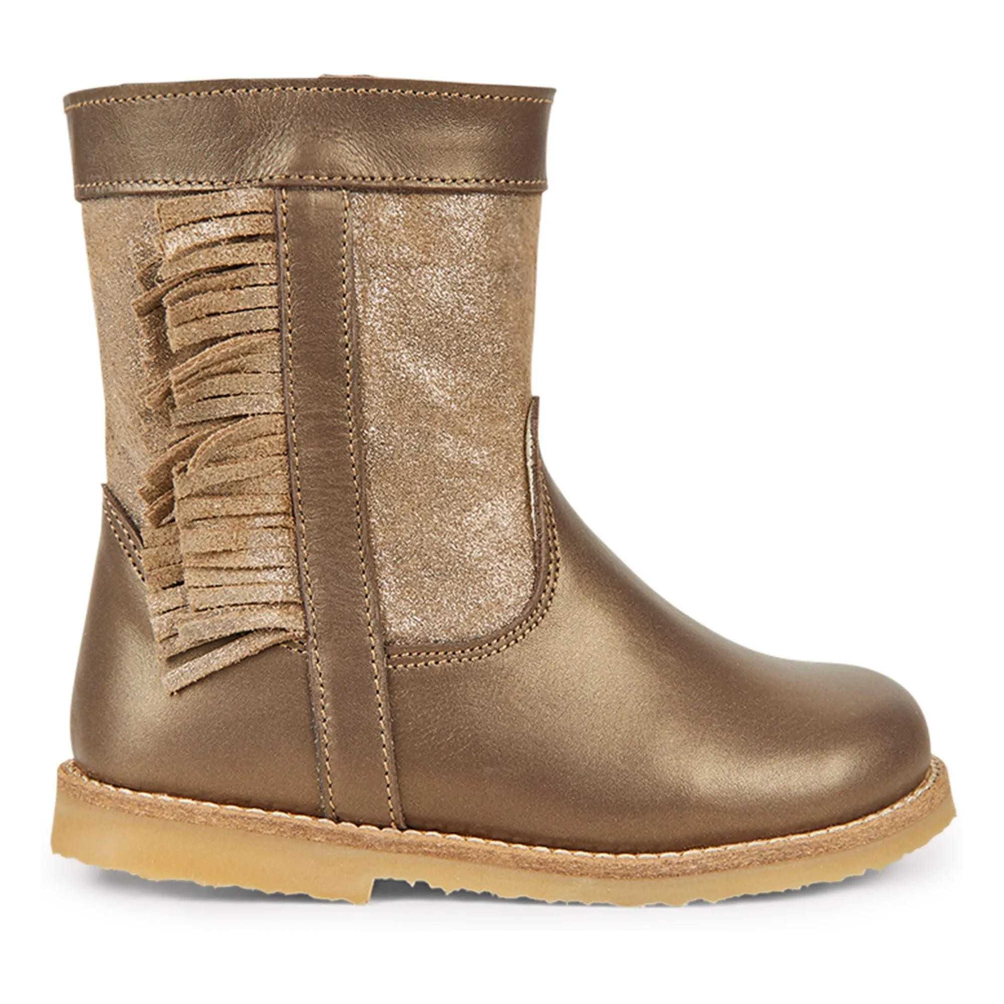Petit Nord Gold Lorride Fringe Zip Boots