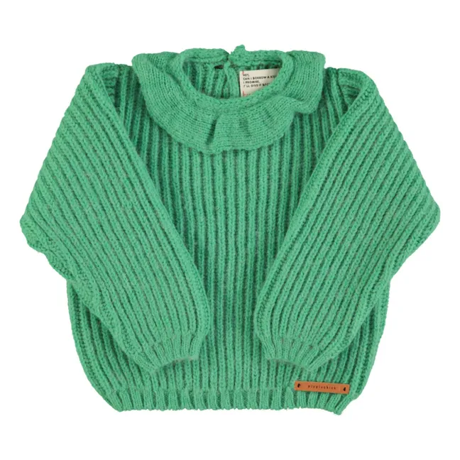 Maglia con collo a balze in alpaca | Verde