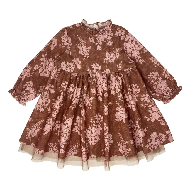 Kleid aus geblümtem Samt | Rosa