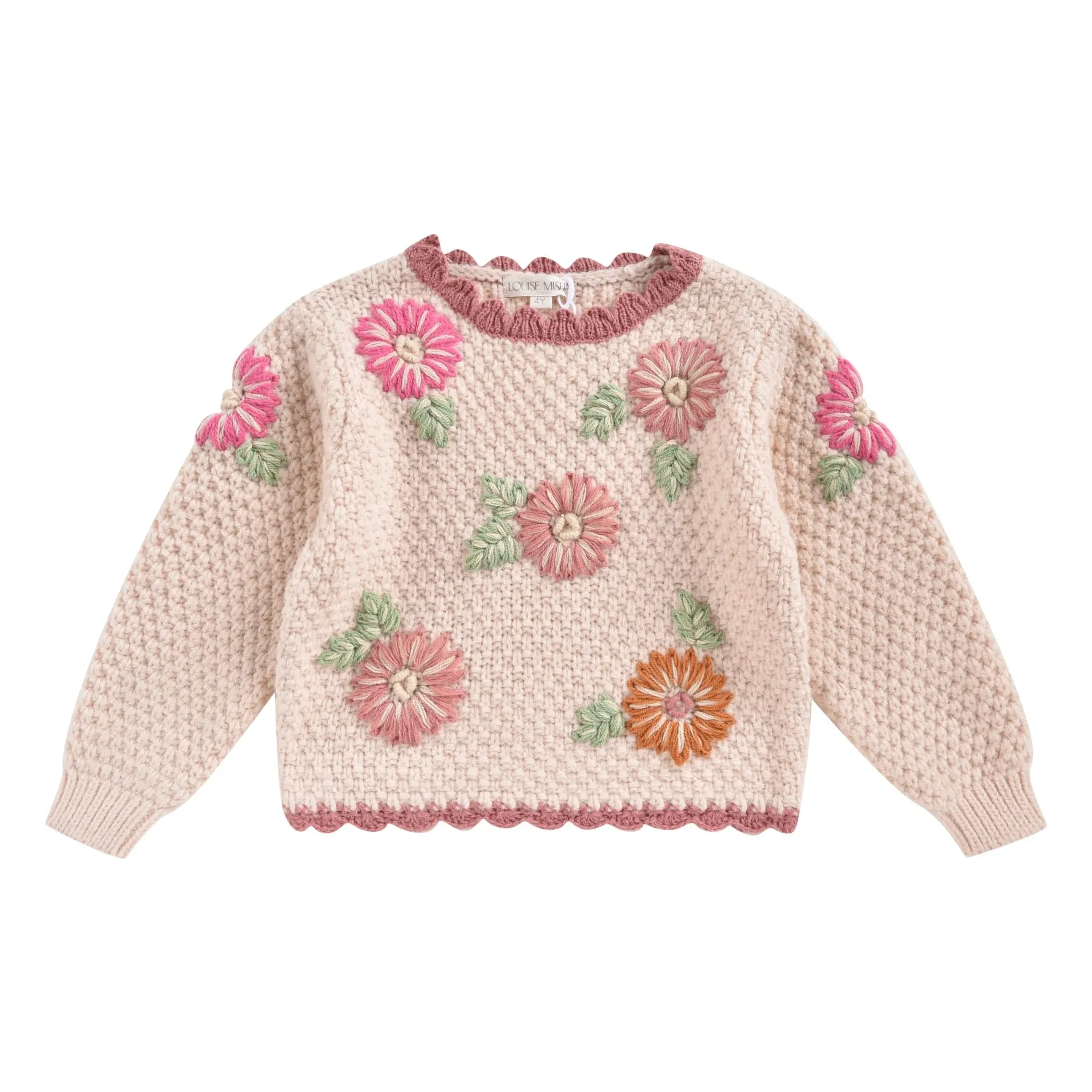 Louise Misha Powder Pink Acia Embroidered Flowers Baby Sweater