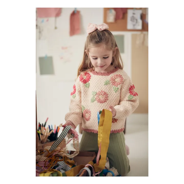 Pull Acia Fleurs Brodées Bébé | Rose poudré- Image produit n°1