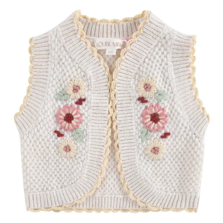 Gilet ricamato in maglia Sylna | Ecru- Immagine del prodotto n°0