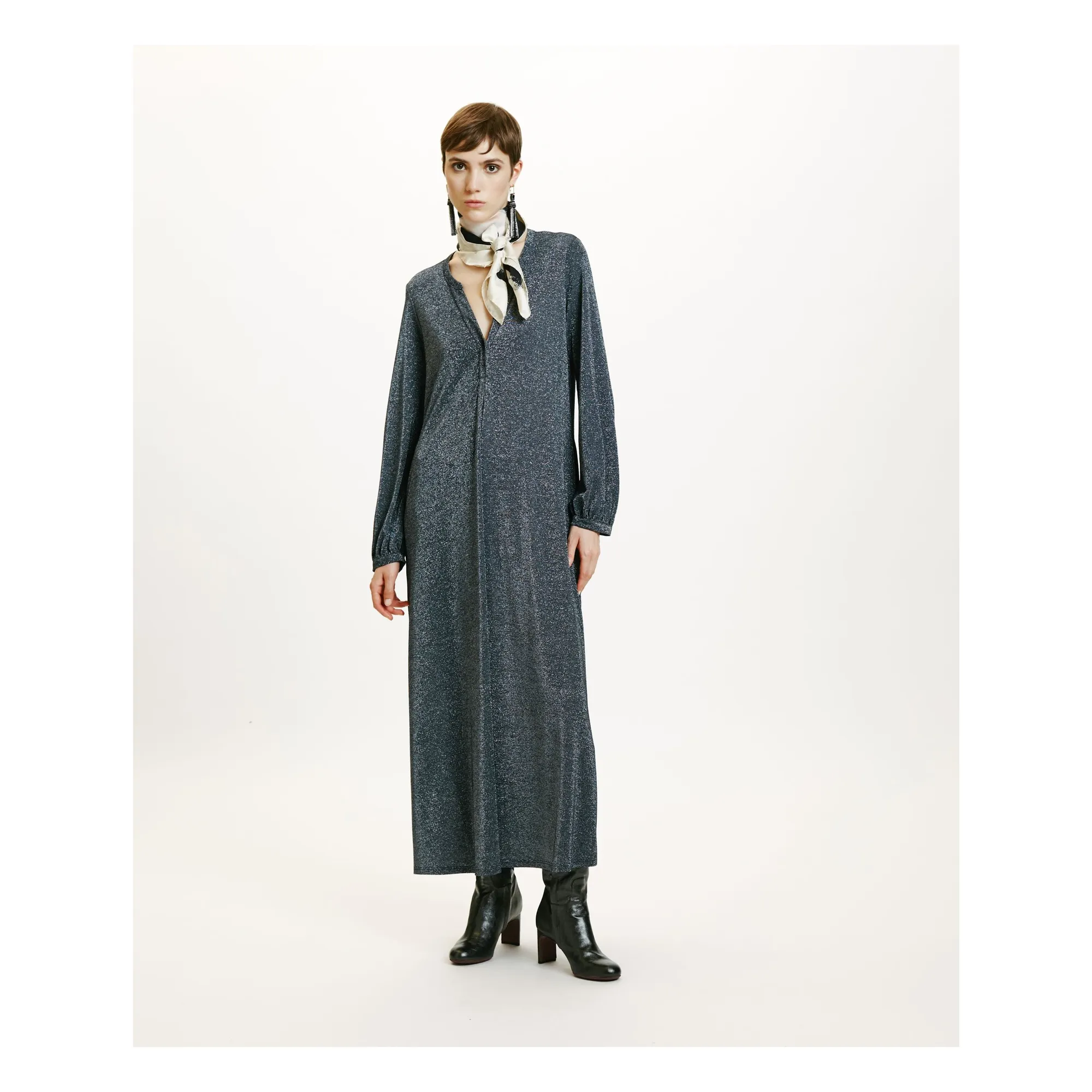 Momoni Silver Grey Amede Metallic Dress