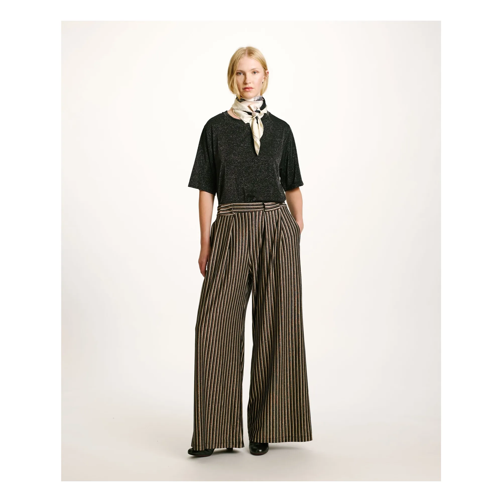 Momoni Brown Aspen Pants Metallic Stripes