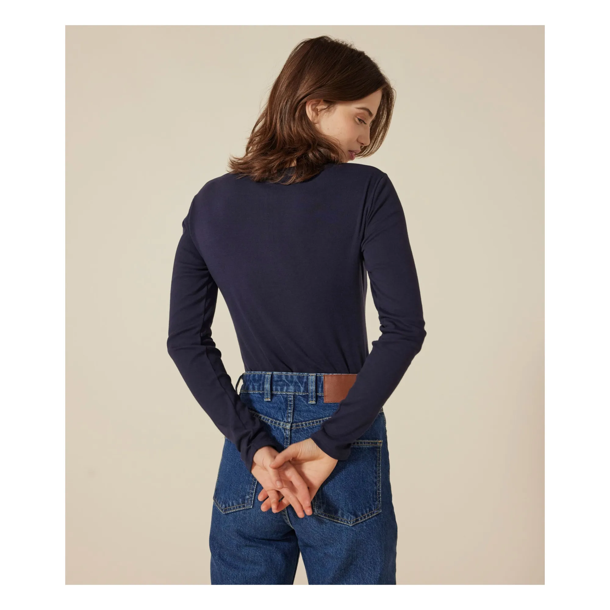 T-shirt l'Iconique Manches Longues - Collection Femme | Bleu marine- Image produit n°3