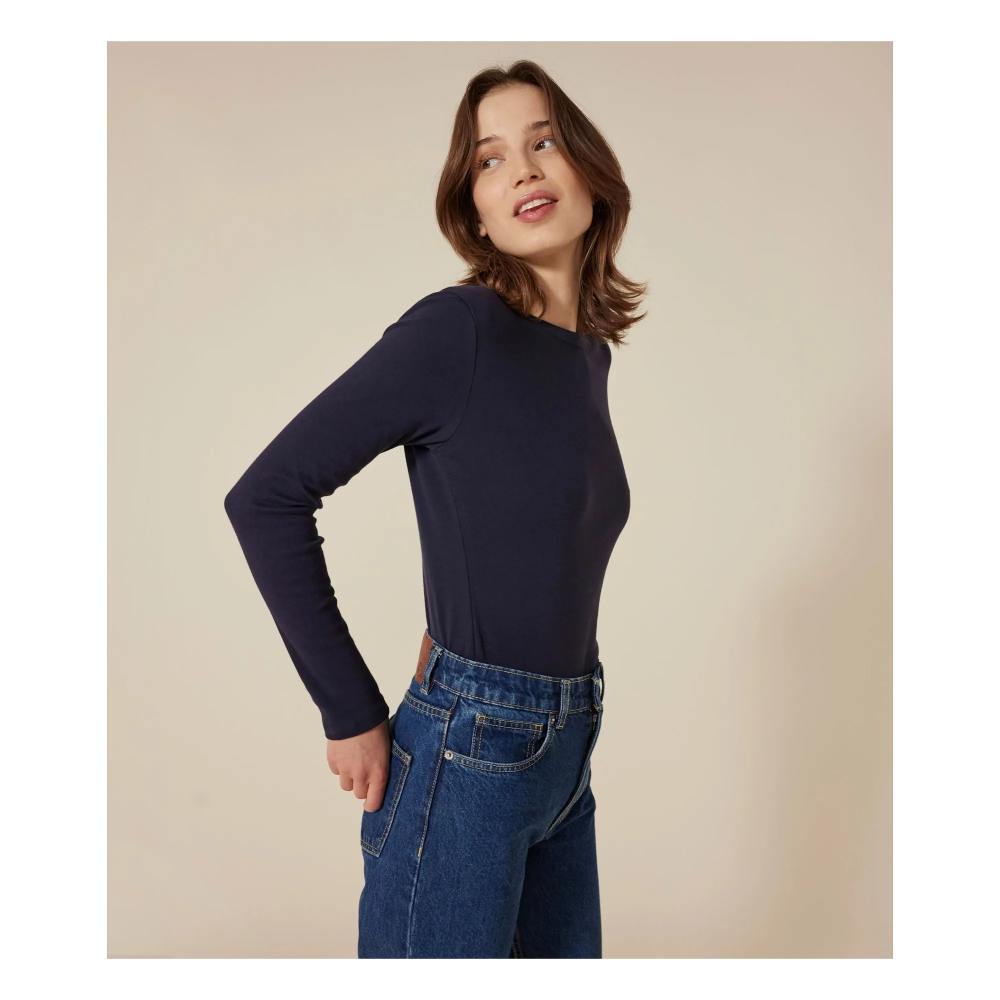 T-shirt l'Iconique Manches Longues - Collection Femme | Bleu marine- Image produit n°1