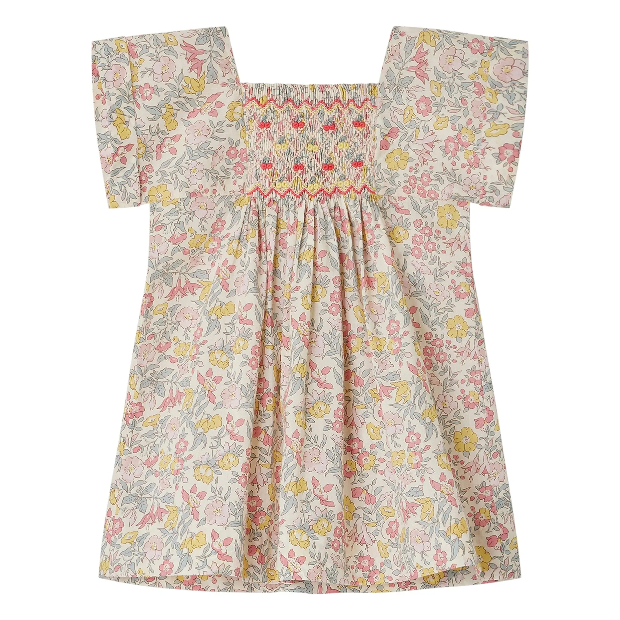 Bonpoint Ecru Pais Smocked Dress In Liberty Fabric