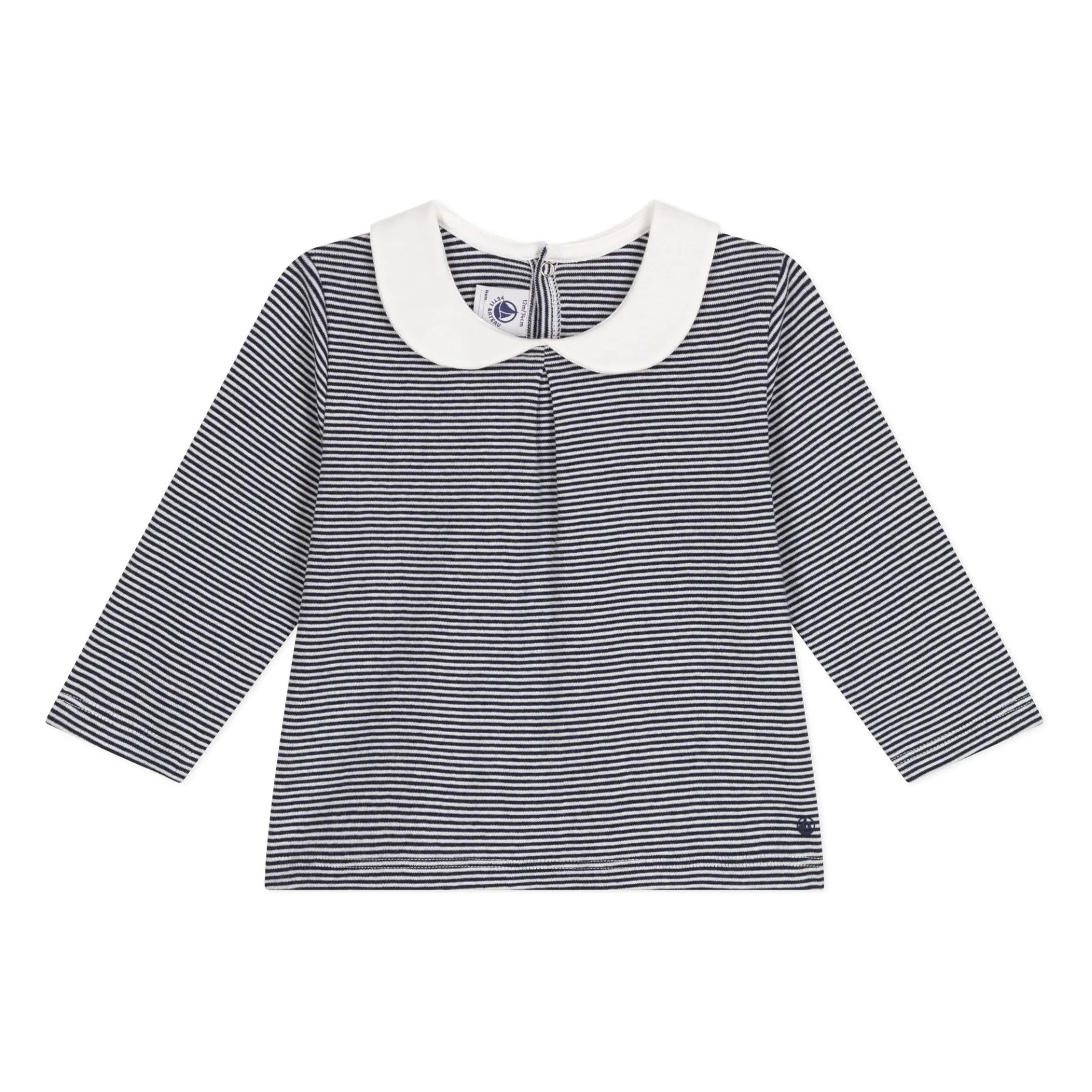 Petit Bateau Navy Blue Striped Claudine Collar Blouse