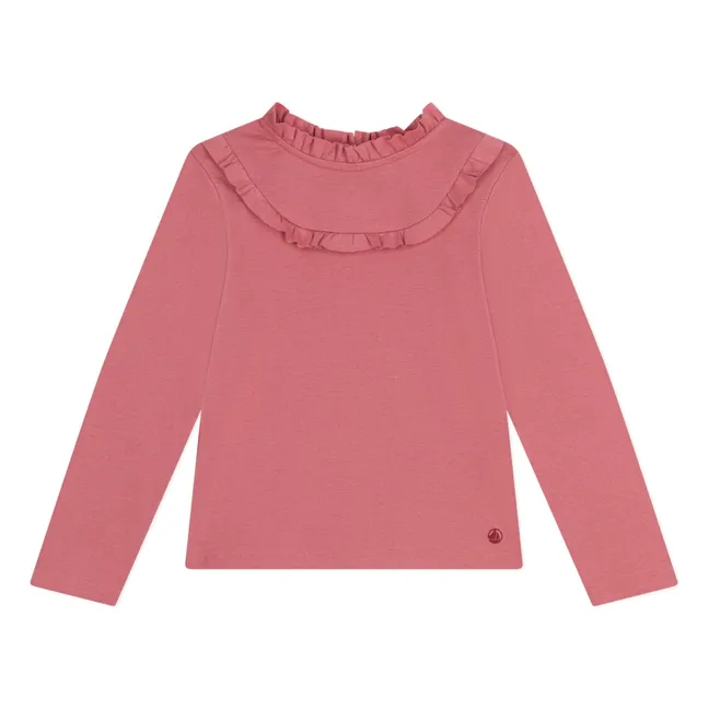 T-Shirt mit Rüschenkragen | Rosa