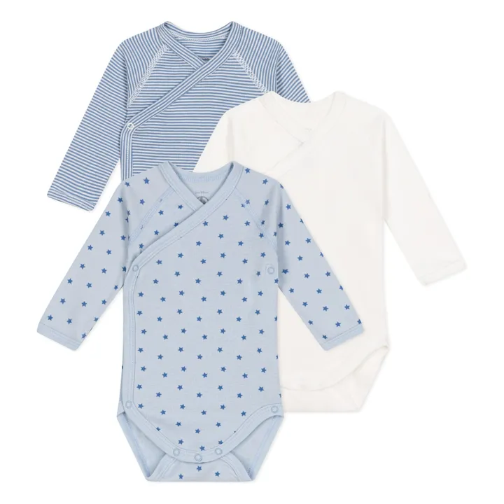Petit Bateau – Set of 3 Star Cross Bodies – Blue | Smallable