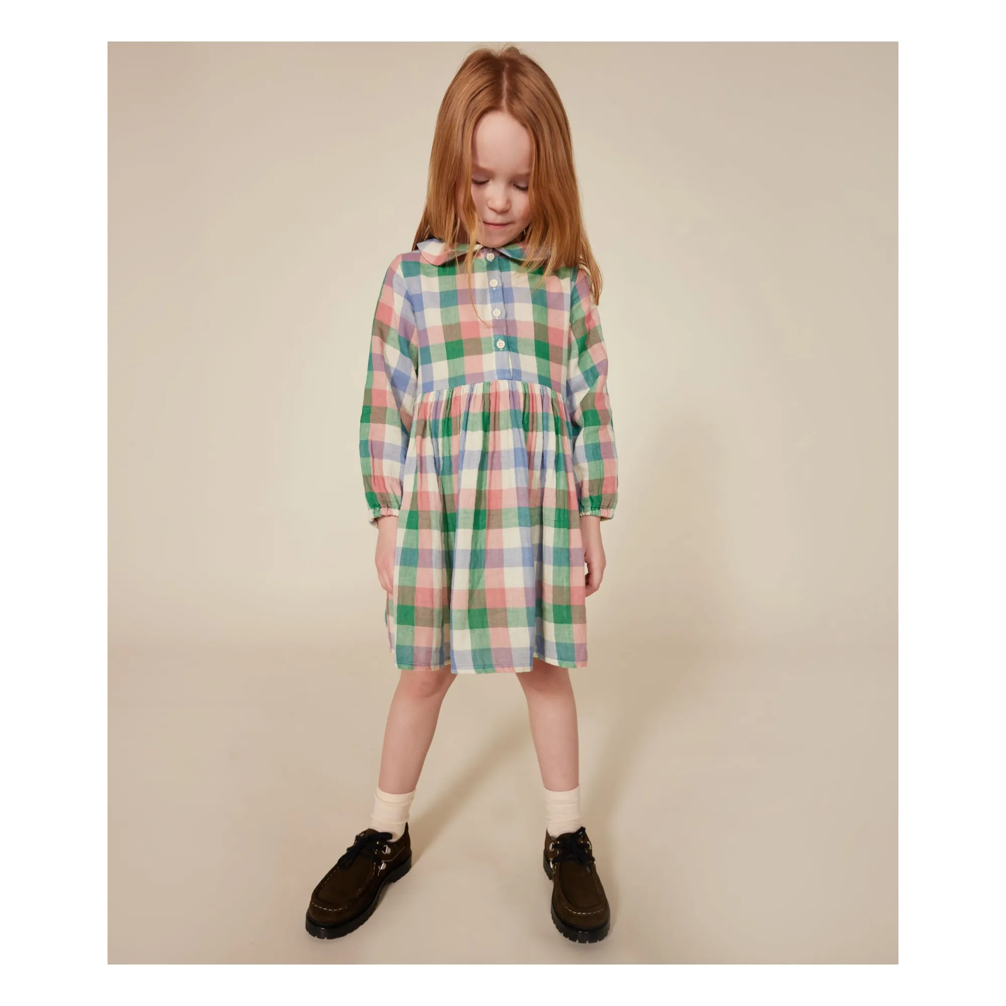 Petit Bateau Beige Carreaux Cotton Gauze Dress