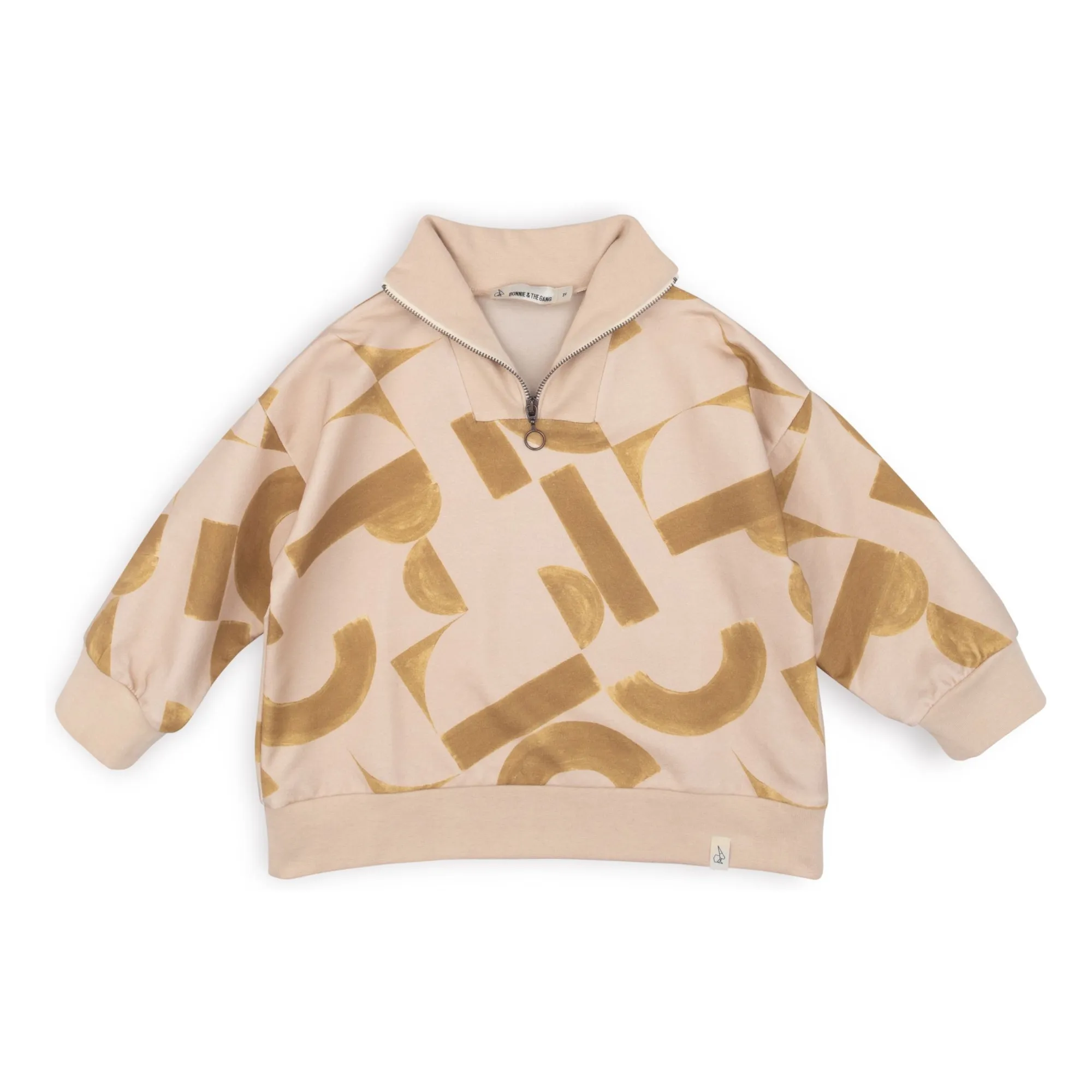 Bonnie & The Gang Beige Orin Zip Neck Sweat Top