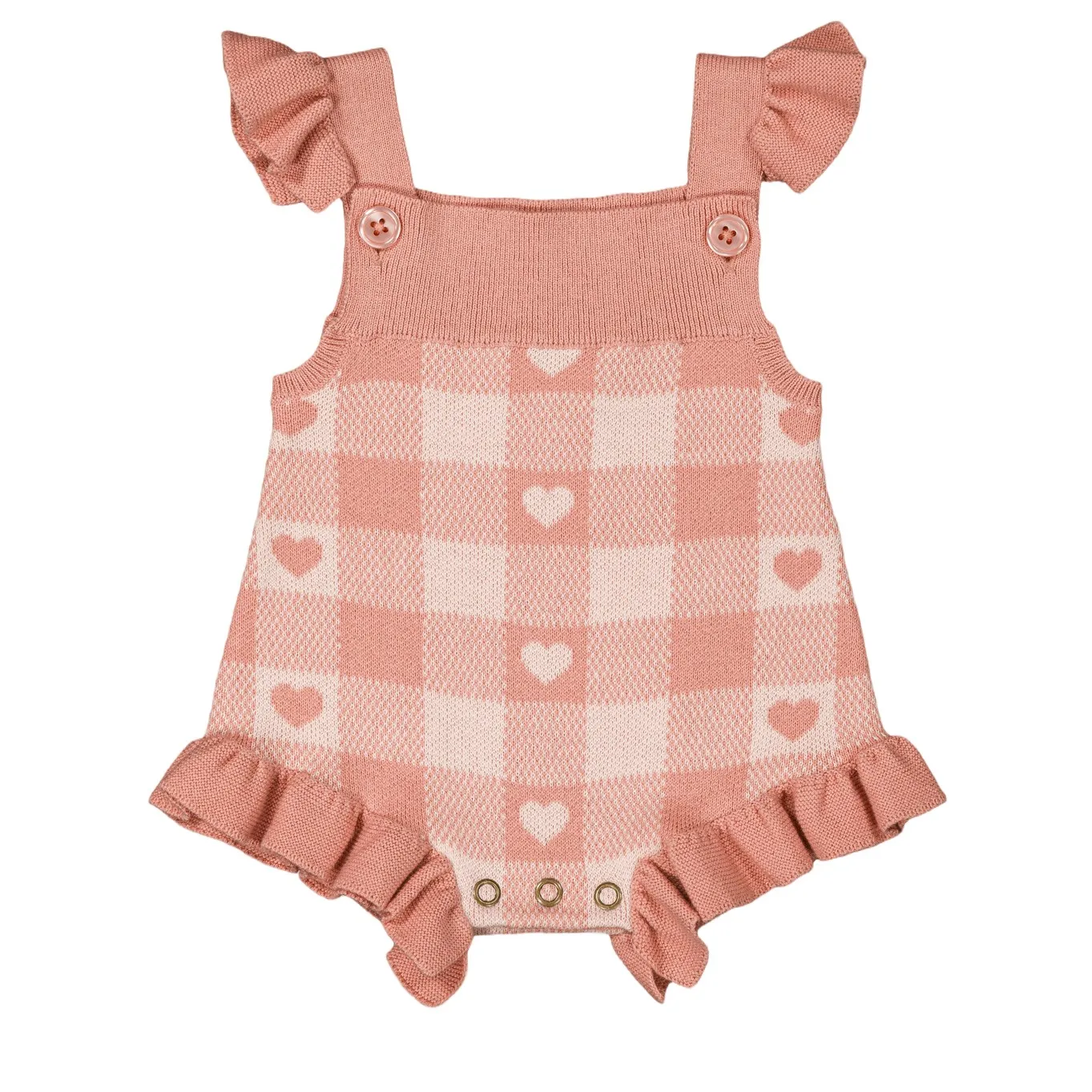Barboteuse Esmee Cœurs Carreaux | Rose- Image produit n°0
