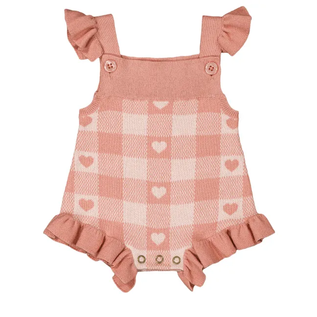 Esmee Hearts and Checks Romper | Pink