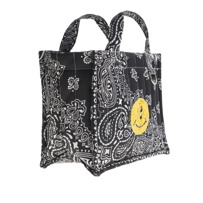 Mini Cabas Happy Face Coton | Noir
