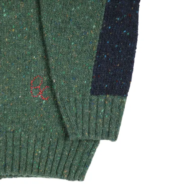 Pull Color Block Laine | Vert foncé