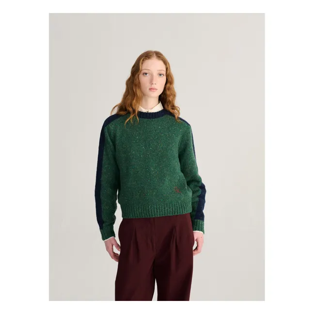 Pull Color Block Laine | Vert foncé