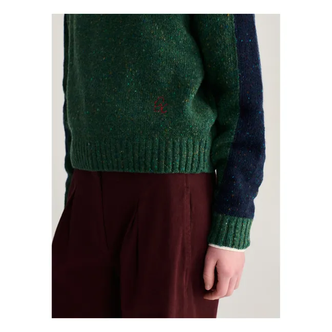 Pull Color Block Laine | Vert foncé