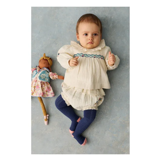 Conjunto de blusa y bombacho de gasa de algodón orgánico Helia | Crema