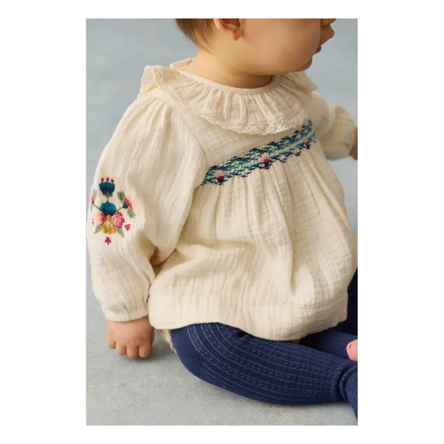 Conjunto de blusa y bombacho de gasa de algodón orgánico Helia | Crema
