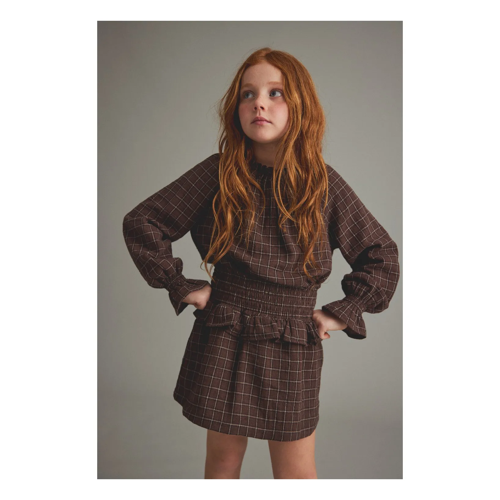 Jupe Baia Carreaux Coton Bio | Marron foncé- Image produit n°1