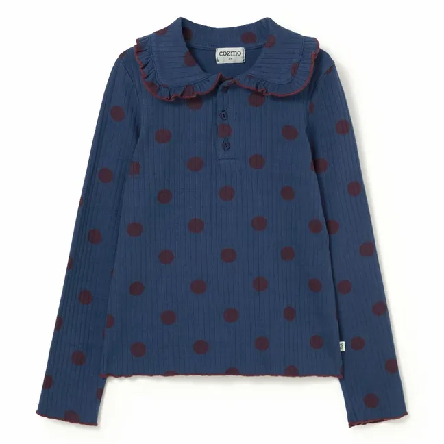 T-shirt Côtelé Col Claudine Cala Pois Coton Bio | Bleu marine