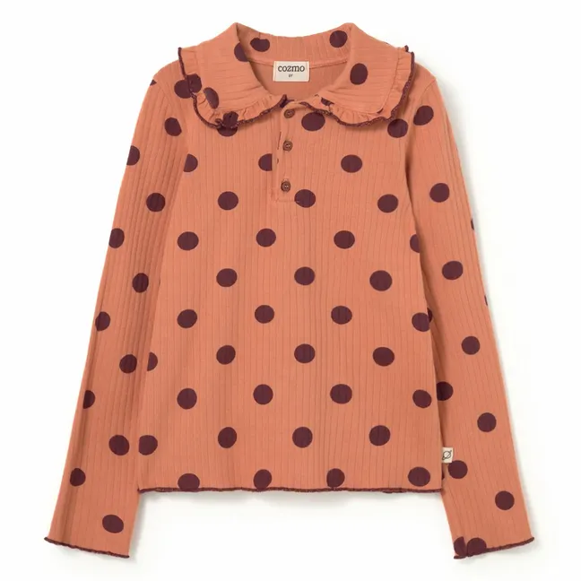 T-shirt Côtelé Col Claudine Cala Pois Coton Bio | Corail