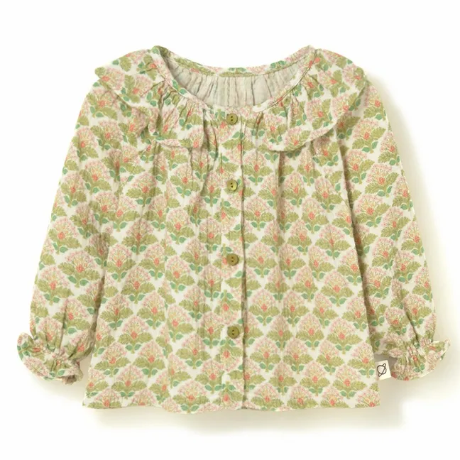 Blouse Col Volants Iris Fleurie | Vert pâle