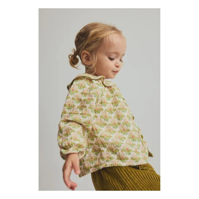 Blouse Col Volants Iris Fleurie | Vert pâle