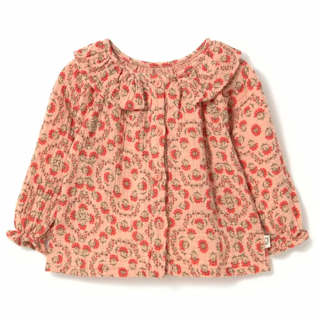 Blouse Col Volants Iris Fleurie | Rose pêche